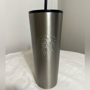 Like new stainless steel Starbucks tumbler w straw lid cup logo thermos silver